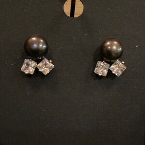 Sterling Silver Black Pearl and Silver Crystal Earrings